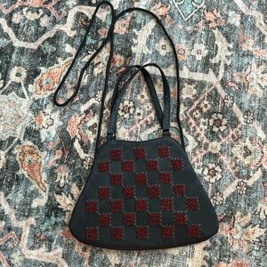 Vintage Red Beaded Purse Checkered Quilted Grandmacore Cottagecore Whimsical